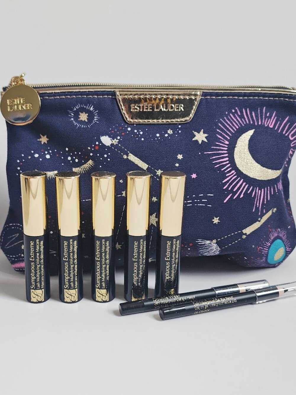 NEW Estée Lauder 8-Pc Eye Makeup Set 5x Sumptuous Extreme Mascara 2x Liner + Bag